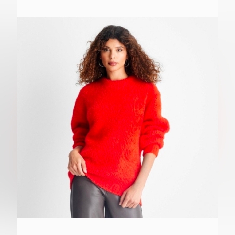 Future Collective Women's Crewneck Relaxed Teddy Sweater Red Oversized